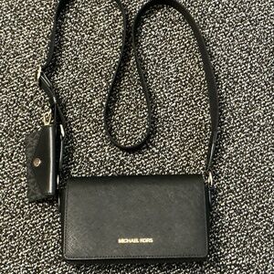 MICHAEL KORS Black Vincent Small Saffiano Leather Crossbody Bag & Coin Case